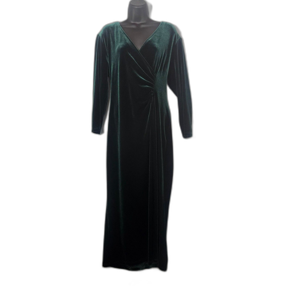 VTG Y2K Robbie Bee Velour Stretch Emerald Green Midi Dress M/L